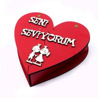 Toptan Ahşap Açılan Kalp Kutu