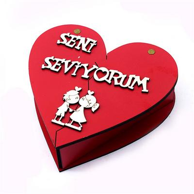 Toptan Ahşap Açılan Kalp Kutu