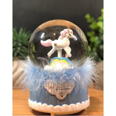 Toptan Büyük  Boy Tüylü Unicorn Kar Küresi 