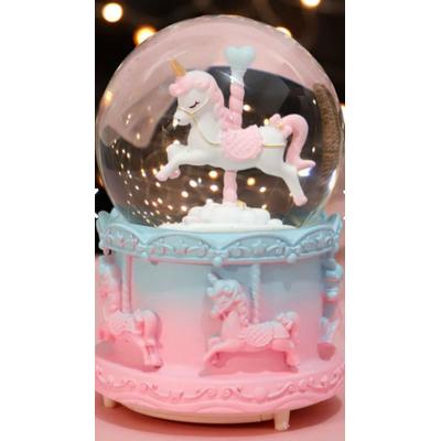 Unicorn Atlı Karınca Işıklı Müzikli Sihirli Kar Küresi büyük boy